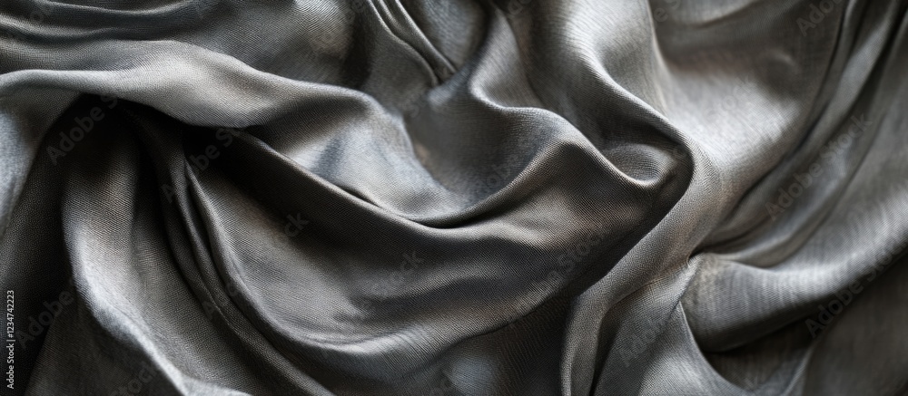 Poster soft black silk fabric draped with elegant folds and texture ideal for textile backgrounds and desig