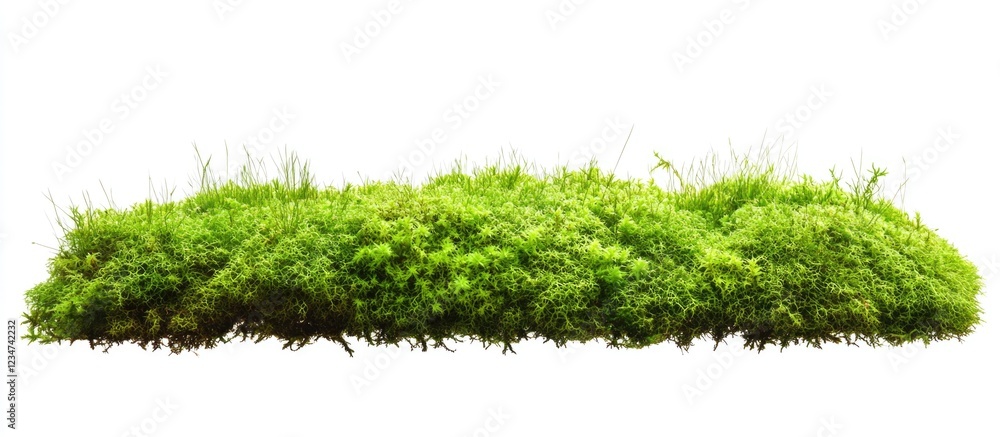 Aufkleber green moss or grass patch isolated on white background with ample copy space for text placement