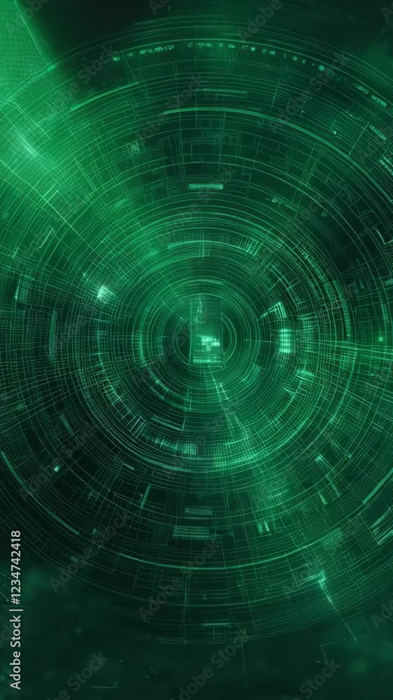 Poster dynamic glowing green futuristic circular interface animation