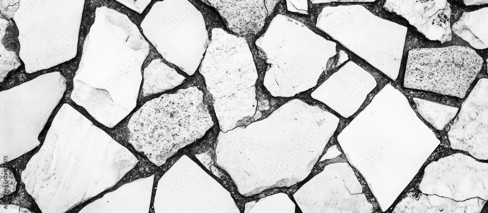 Poster black and white pattern of varied textured stone tiles with copy space for text