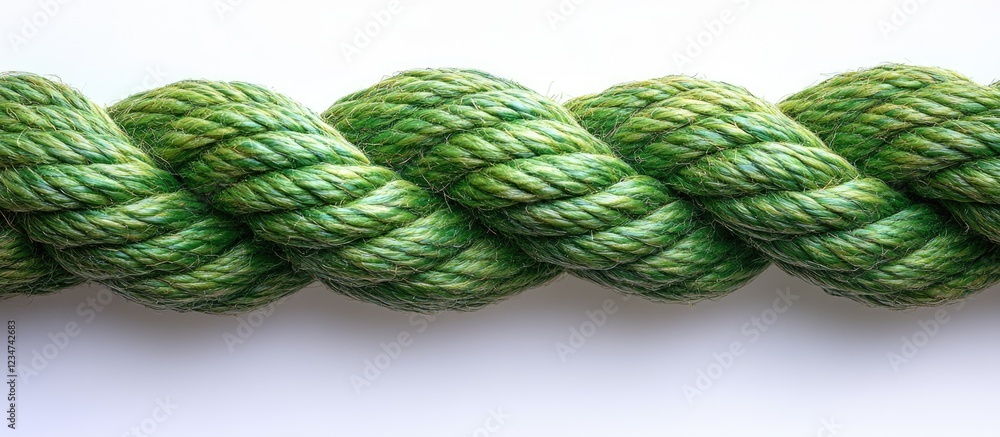 Poster green twisted rope arranged on a white background with ample copy space for text placement