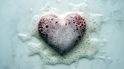 Heart Shaped Foam Creates a Delicate Splash on a Serene, Neutral Surface in a Cozy Setting