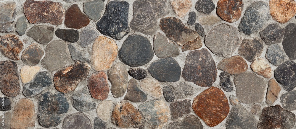 Aufkleber textured stone wall background with various colors and sizes of natural pebbles arranged in a seamle