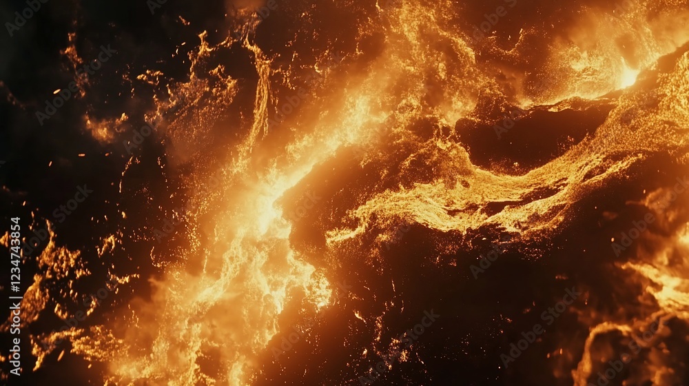 Aufkleber dynamic abstract texture of fiery orange molten lava with flowing patterns