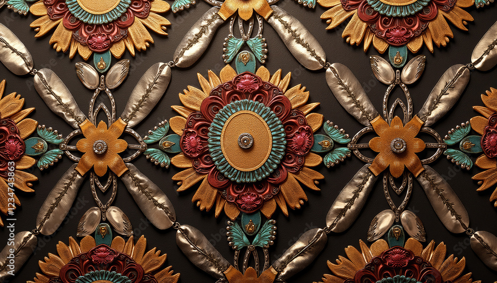 Poster seamless cloisonné metalwork texture with realistic patterns and soft lighting for artistic design