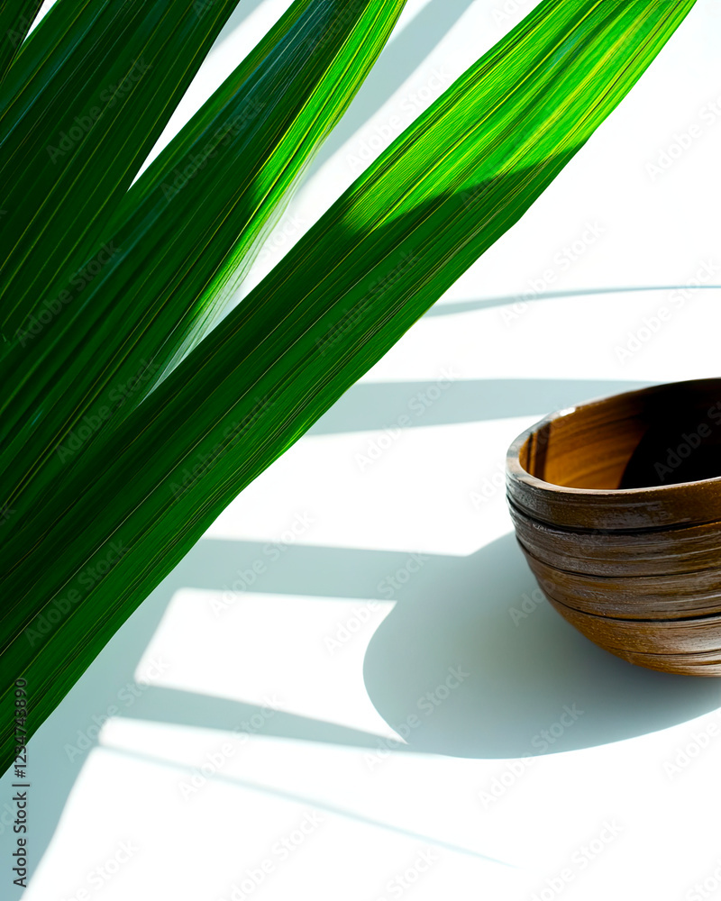 Poster embracing natures elegance with a palm leaf and a minimalist touch of shadow art