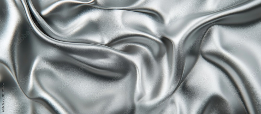 Poster silver satin fabric texture with smooth waves and folds suitable for background or textile design co