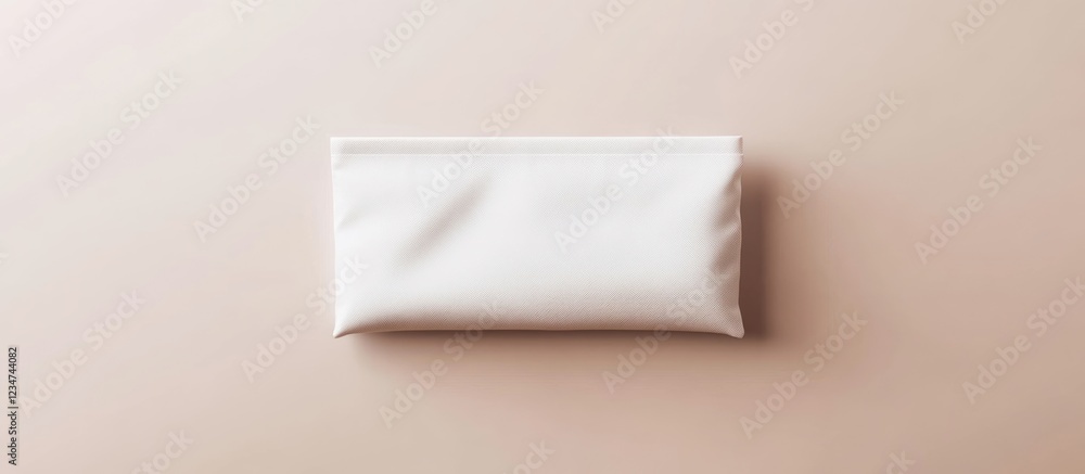 Poster white rectangular packaging on a beige background with copy space for text placement.