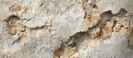 Texture of weathered stone wall with visible cracks and rough surface in neutral tones ideal for backgrounds and designs Copy Space