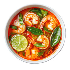 Enjoying a bowl of flavorful tom yum soup with fresh shrimp and herbs for lunch
