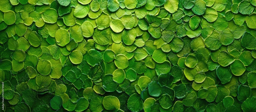 Poster green circular leaves texture background with layered composition and natural lighting ideal for var