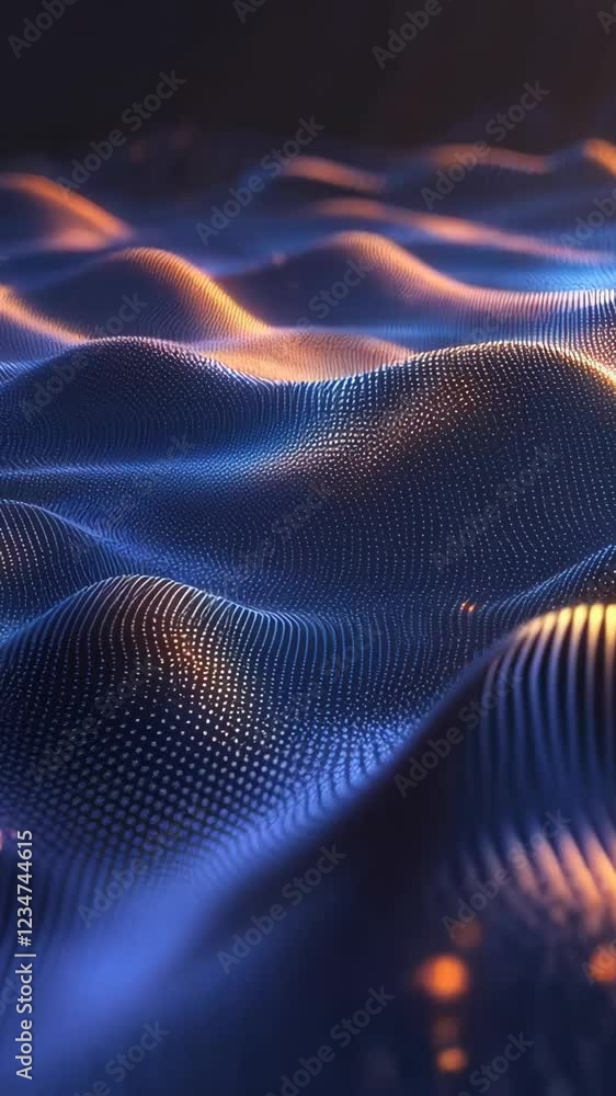 Poster dynamic rippled waves of glowing particles in motion over vibrant surface