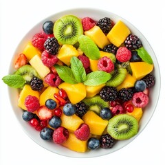 Obraz premium A vibrant fruit salad with mango, kiwi, and berries