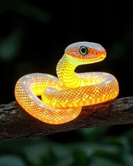 Fototapeta premium A silhouette of a glowing snake coiled around a tree branch