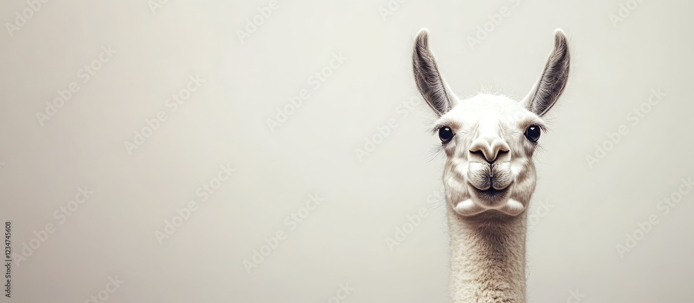 Poster llama portrait against neutral background with copy space for text