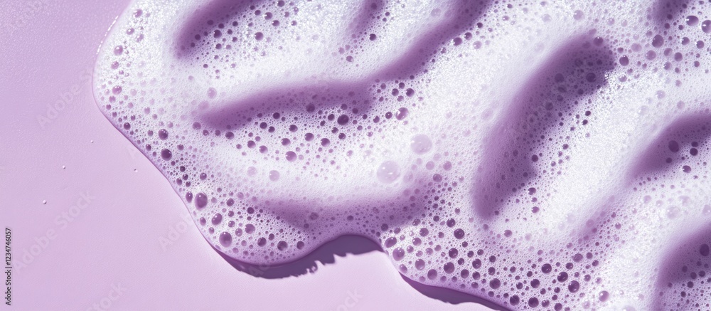 Poster purple foam bubbles on a lavender background with textured waves and copy space for text placement.