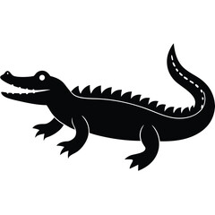 A minimal crocodile shape with a long body and simple teeth, vector design