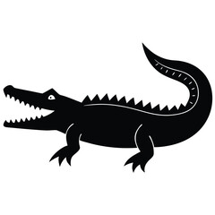 A minimal crocodile shape with a long body and simple teeth, vector design