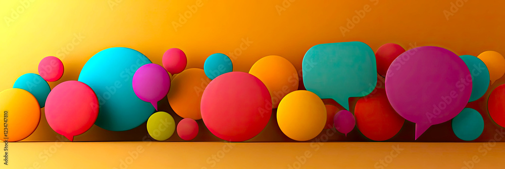 Poster colorful speech bubbles overlap on a neutral background for a playful vibe