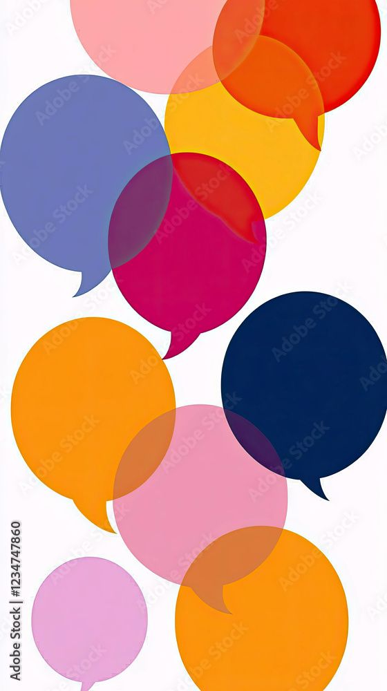 Aufkleber bright overlapping speech bubbles create a vibrant conversation atmosphere on a neutral backdrop
