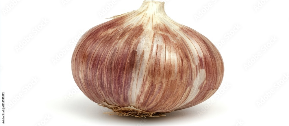 Poster fresh garlic bulb on white background with copy space for text or design elements.