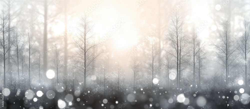 Poster misty forest landscape with soft lighting and bokeh effects capturing winter atmosphere copy space