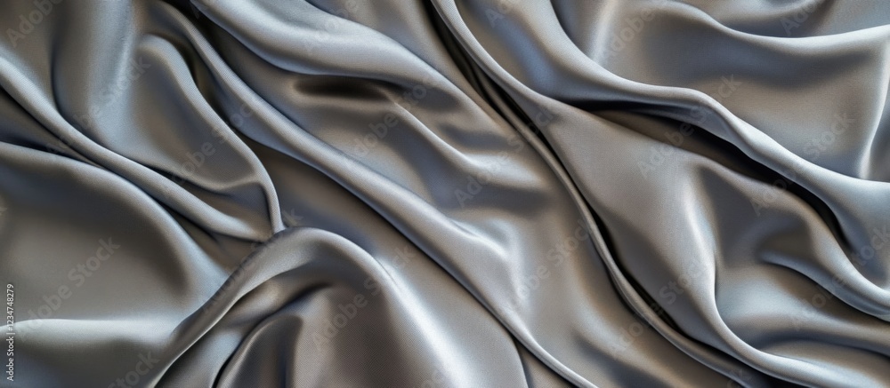 Poster smooth gray satin fabric with flowing drapery and soft texture ideal for backgrounds and textile des