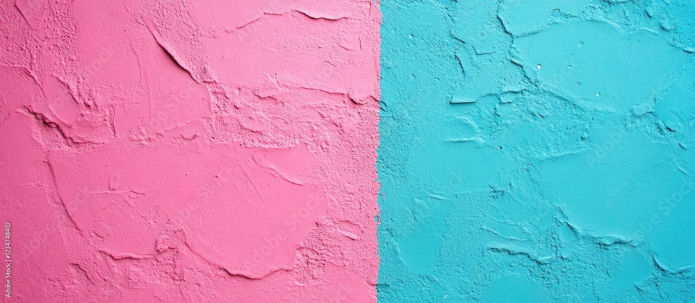 Poster textured pink and turquoise wall split background with ample copy space for design elements