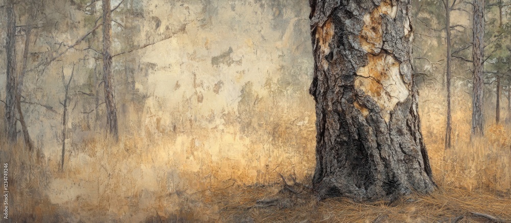 Poster textured tree bark with forest background and natural earthy tones copy space for design elements