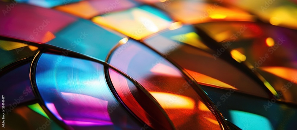 Aufkleber colorful stained glass fragments creating a vibrant abstract pattern with reflections and light play