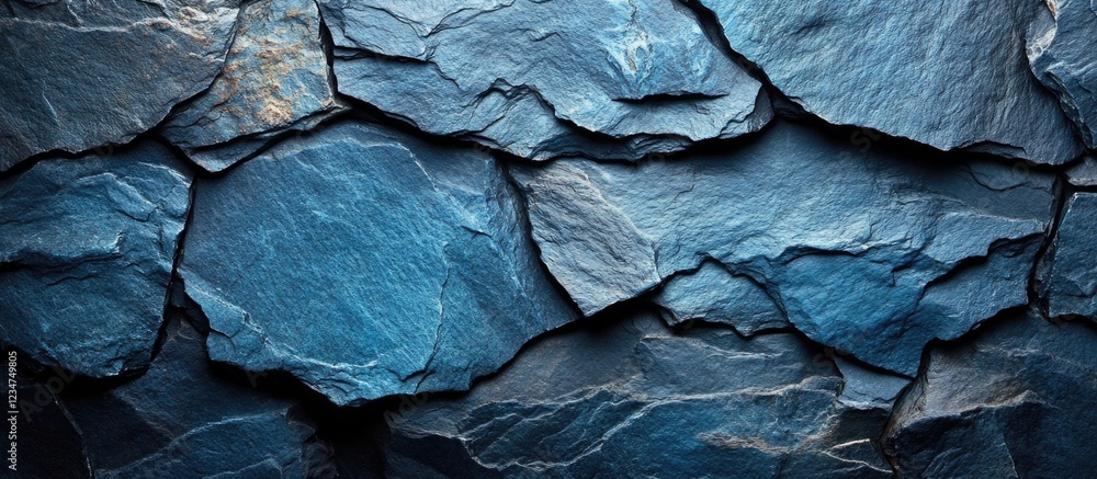 Poster blue slate stone texture with uneven surfaces and deep shadows ideal for background use copy space