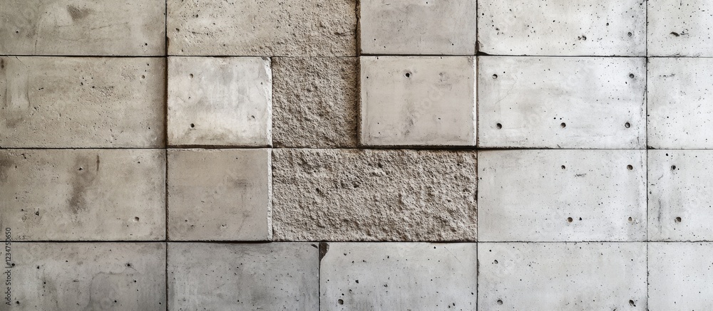 Poster concrete wall with textured and smooth panels arranged in a modern geometric pattern copy space