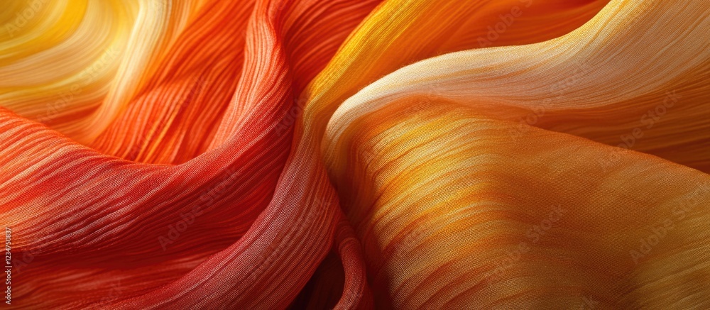 Poster abstract textured background with flowing waves in orange, red, and yellow hues, featuring smooth gr