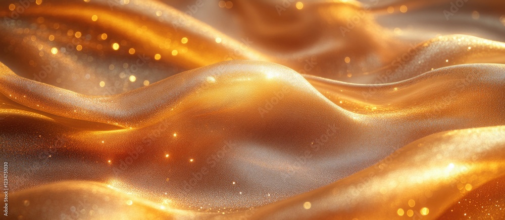 Aufkleber shimmering golden silk fabric texture with waves and soft folds featuring light reflections and boke