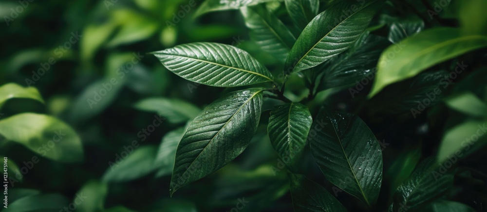 Aufkleber close-up of green leaves with textured surface and dark background ideal for nature themes and copy 
