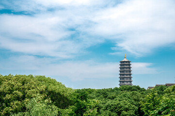 The pagoda buildings on the top of the mountain in China