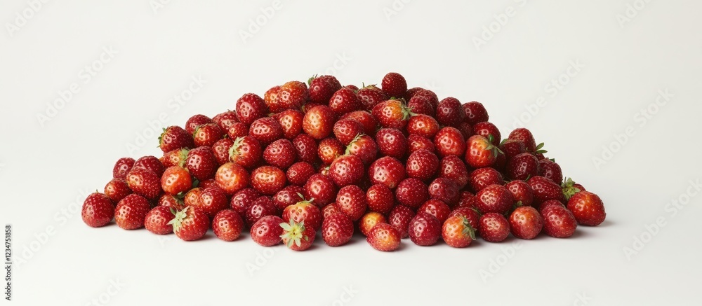 Aufkleber fresh ripe strawberries piled on a white background with ample copy space for text placement