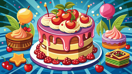 Cake decorated with maraschino cherries