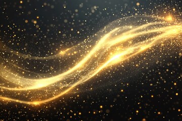 Glimmers of golden stardust illuminate the night sky, creating magical trails of light. Twinkling particles dance in the air, showcasing the enchanting holiday spirit and vibrant motion effects