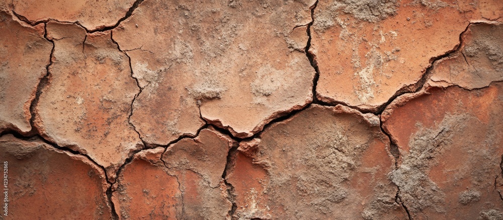 Poster cracked rustic clay wall texture with reddish hues and weathered appearance ideal for backgrounds an