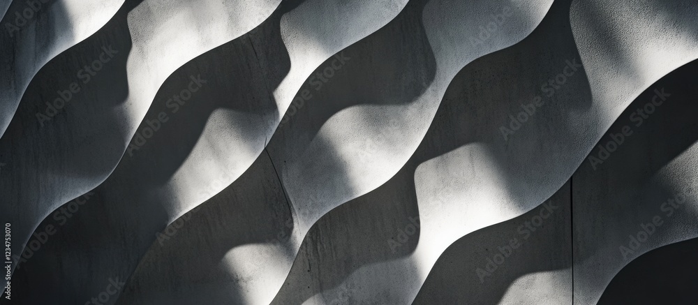 Poster abstract texture of wavy metal surface with shadows and light patterns in gray tones copy space