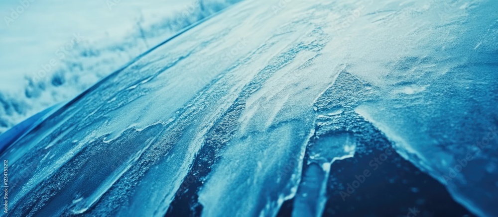 Poster close-up of ice texture with water droplets and reflections on a cold surface copy space