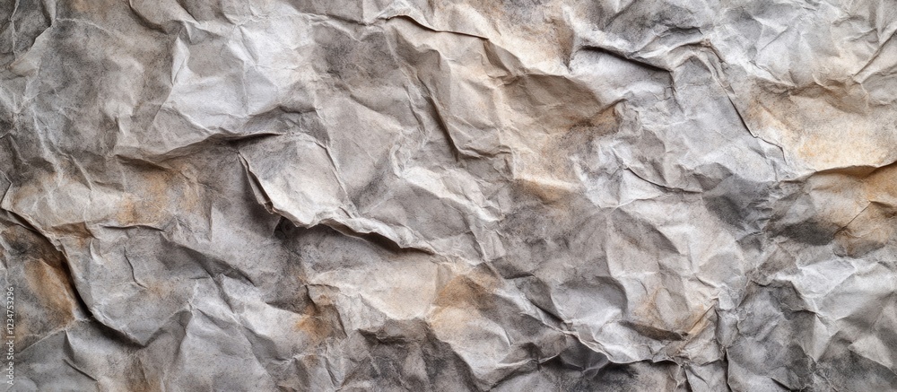 Poster crumpled textured paper background with various shades of gray and brown featuring copy space for te