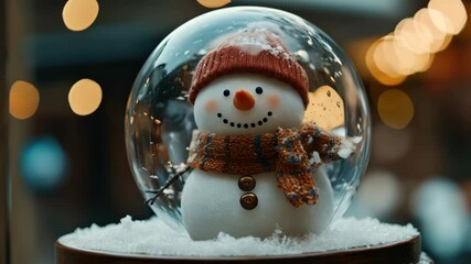 Charming snowman in festive snow globe with twinkling lights and cozy winter atmosphere - Powered by Adobe