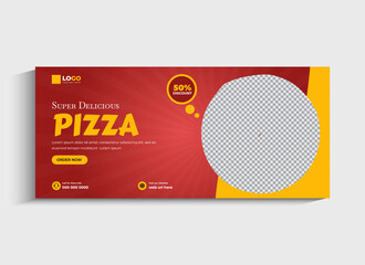 Food menu and delicious pizza social media Facebook cover or web banner template