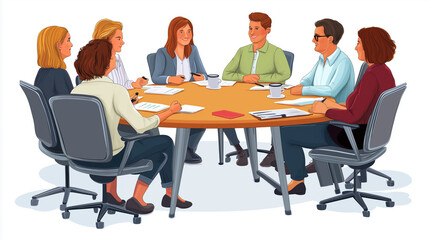 Parents Discussion Group Around Round Table in Professional Setting - Vector Illustration