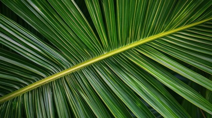 Close-up of a Green Palm Leaf with Visible Veins
