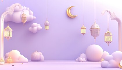Elegant Ramadan Lanterns Hanging Decor Festive Islamic Background Pastel Colors