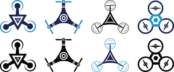 Drone Tricopter Illustration equipped. Aerial mobile Tri copter drone. Drone Tri-copter legs with action camera isolated on white background. Vector flat illustration.