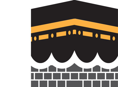 A minimalist drawing of the Kaaba with colorful and white background